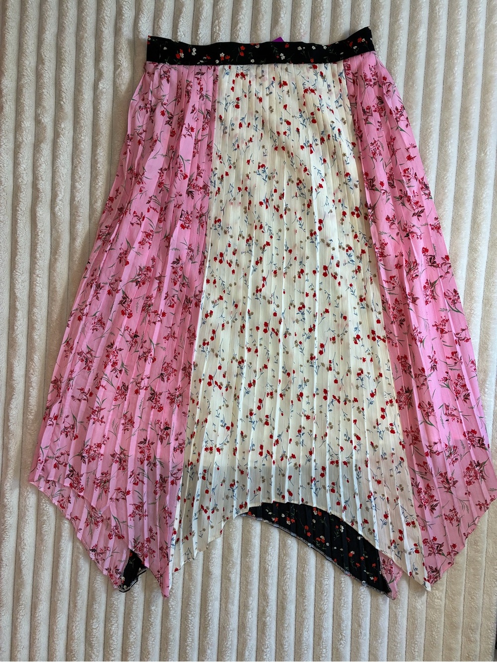 Lea & Viola Floral Color-Block Midi Skirt | Women’s L | Asymmetrical Hem